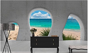 Fototapet 3d Art.Desig Perete din beton cu vedere la mare