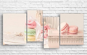 Tablou multicanvas Art.Desig Macarons si carti retro