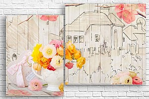 Tablou multicanvas Art.Desig BUJORI PE UN FUNDAL DESEN 2