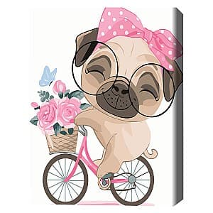 Tablou pe numere BrushMe Pug cu bicicleta la plimbare 30×40 сm (fără cutie)