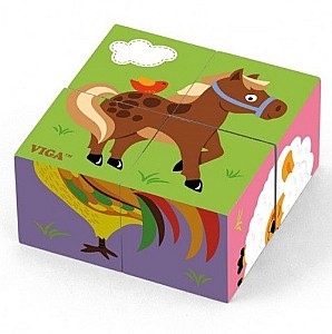  VIGA 4pcs 6-side Cube Puzzle – Farm Animals