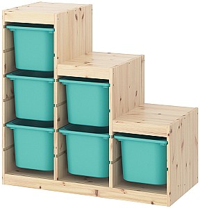 Etajera IKEA Trofast 94x44x91 Pin Vopsit Alb/Turcoaz