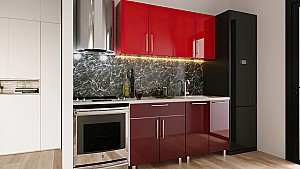 Set bucatarie PS Mini (High Gloss) 1.6 m Red/Bordo