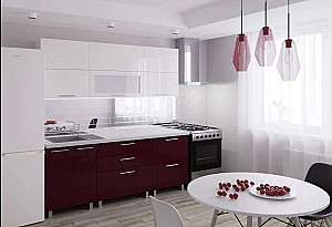 Кухонный гарнитур PS Garis (High Gloss) 2.0 m White/Bordo