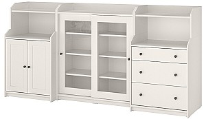 Dulap cu vitrina IKEA Hauga comoda 3 sertare 244x46x116 Alb