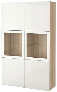 Шкаф витрина IKEA Besta antique oak / Selsviken white / glossy clear glass 120x40x192 cm