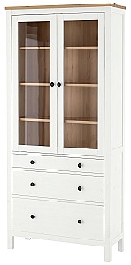 Dulap cu vitrina IKEA Hemnes 3 sertare 90x197 Vopsit Alb/Maro Deschis