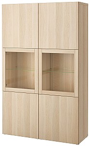 Шкаф витрина IKEA Besta Lappviken, Sindvik transparent glass, white oak, 120x40x192 см