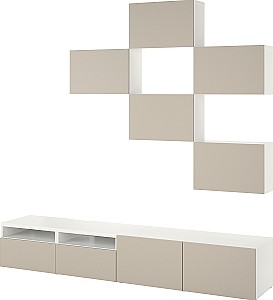 Living IKEA Besta/Lappviken 240x42x230 Alb/Gri Deschis Bej