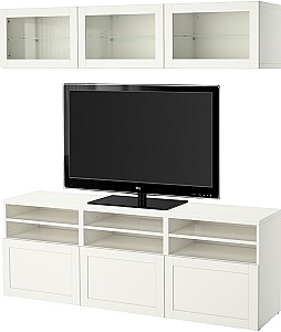 Living IKEA Besta/Hanviken cu inchidere lina 180x42x192 Alb