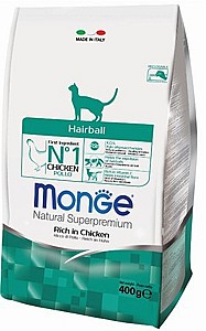 Сухой корм для кошек Monge HAIRBALL Chicken 400gr