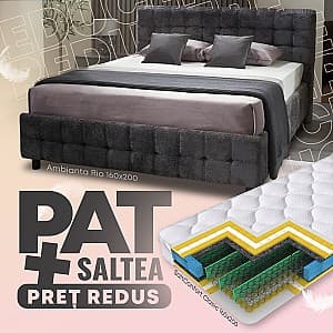 Кровать Ambianta Rio 1.6 м Сонома Темный + Saltea Salt Confort Clasic 160x200, мягкая, двуспальная