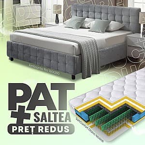 Кровать Ambianta Rio 1.6 Белый, мягкая + Saltea Salt Confort Clasic 160x200, двуспальная