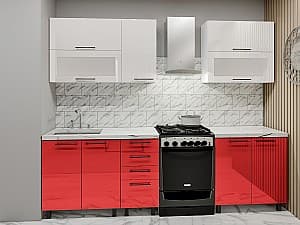 Кухонный гарнитур PS Лена 2м (вверх) High gloss Red/Bianco