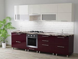 Кухонный гарнитур PS Blum (High Gloss) 2.8 m Beige/Bordo